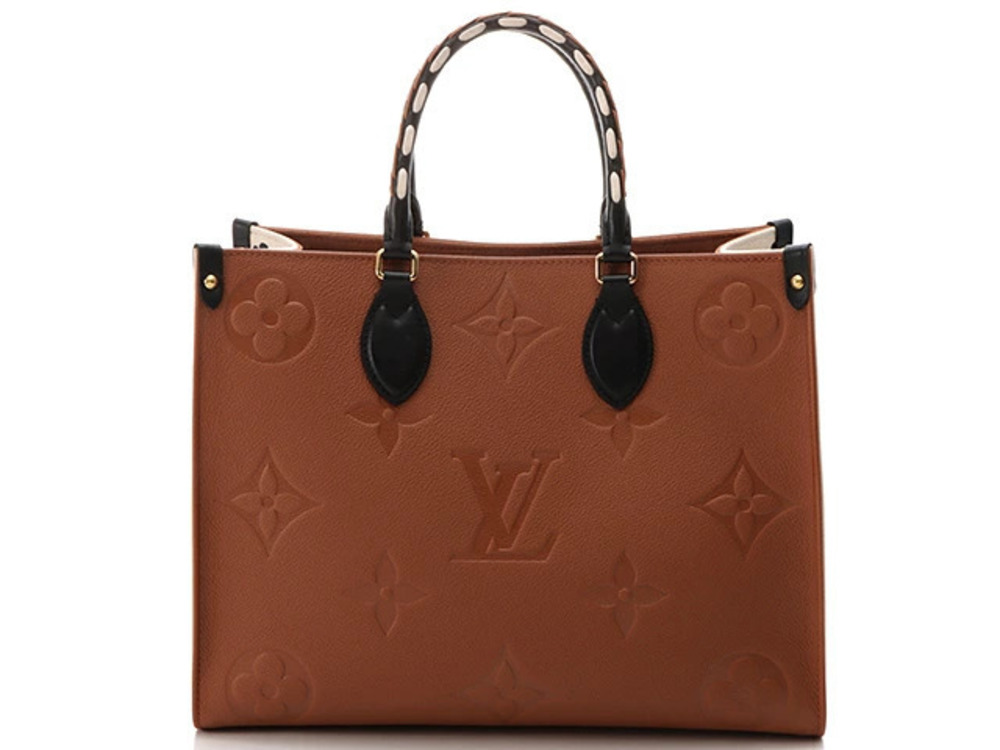 LOUIS VUITTON Tote Bag On The Go Monogram Empreinte Caramel Tan Leopard AH